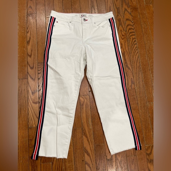 Women's White Pants with Striped Detail - Picture 1 of 14